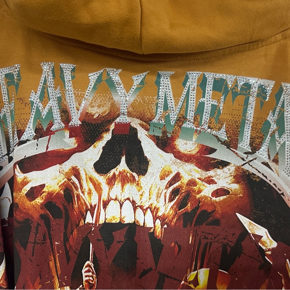 Heavy Metal Graphic Zip-Up Sweater - Tan